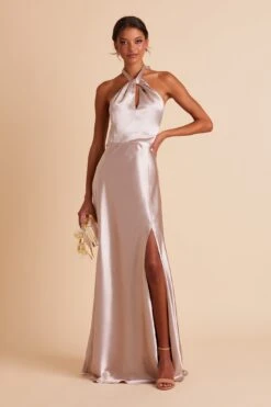 Monica Shiny Satin Dress - Taupe -Elegance Bridal Store BIRDY GREY MONICA SLIT BRIDESMAID DRESS TAUPE 05