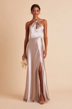 Monica Shiny Satin Dress - Taupe -Elegance Bridal Store BIRDY GREY MONICA SLIT BRIDESMAID DRESS TAUPE 06