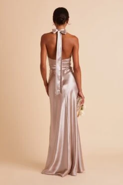 Monica Shiny Satin Dress - Taupe -Elegance Bridal Store BIRDY GREY MONICA SLIT BRIDESMAID DRESS TAUPE 07