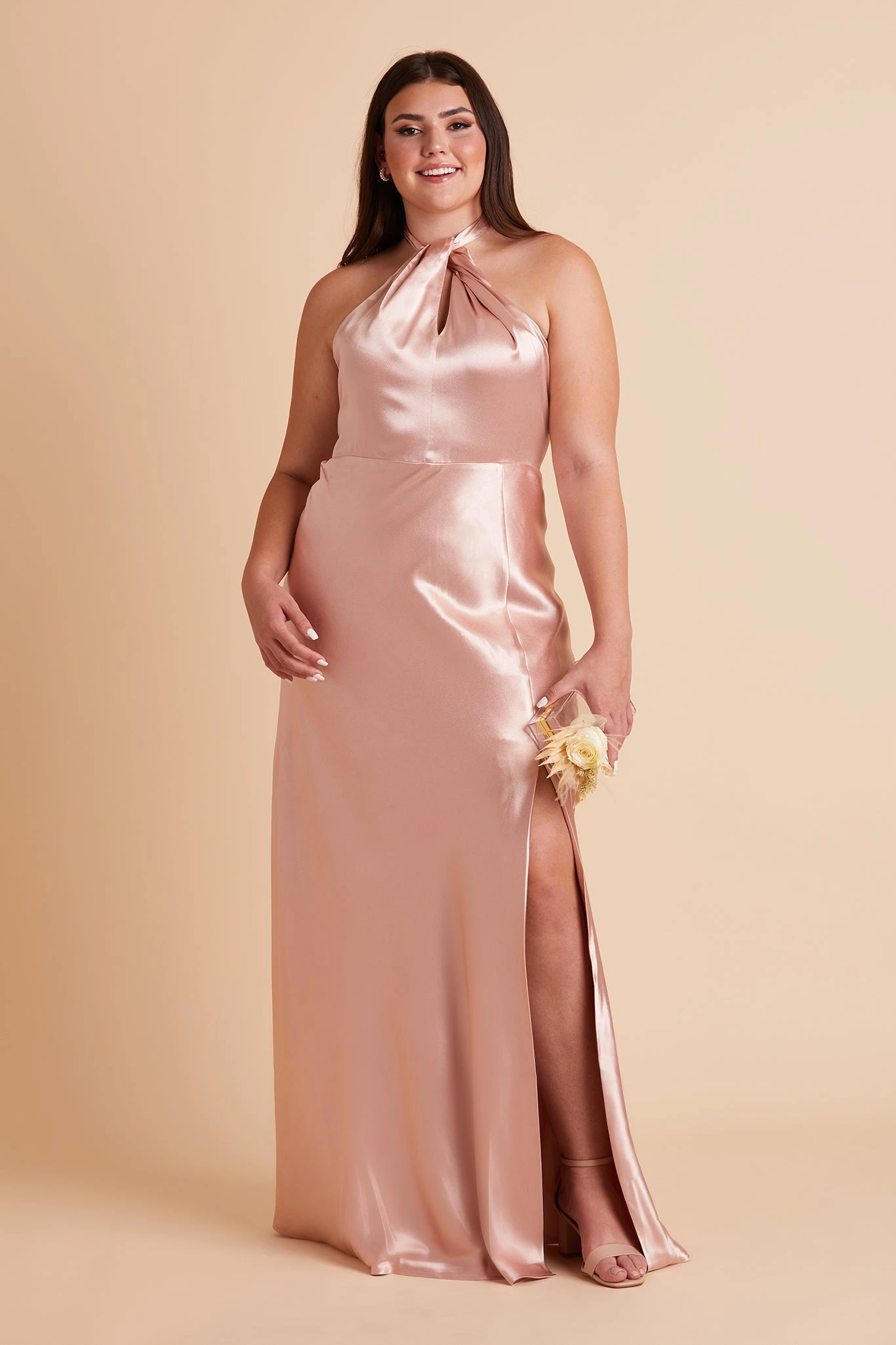 Monica Shiny Satin Dress - Rose Gold - Image 12