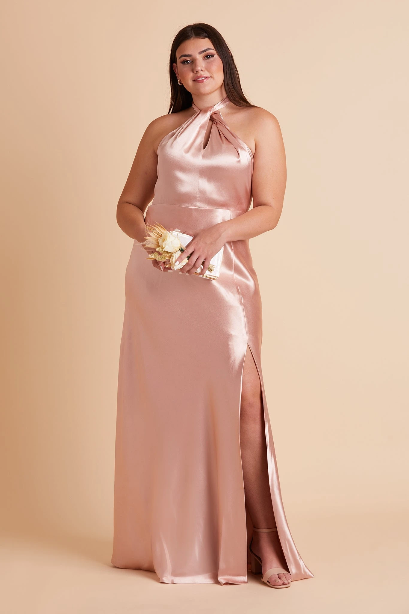 Monica Shiny Satin Dress - Rose Gold - Image 13