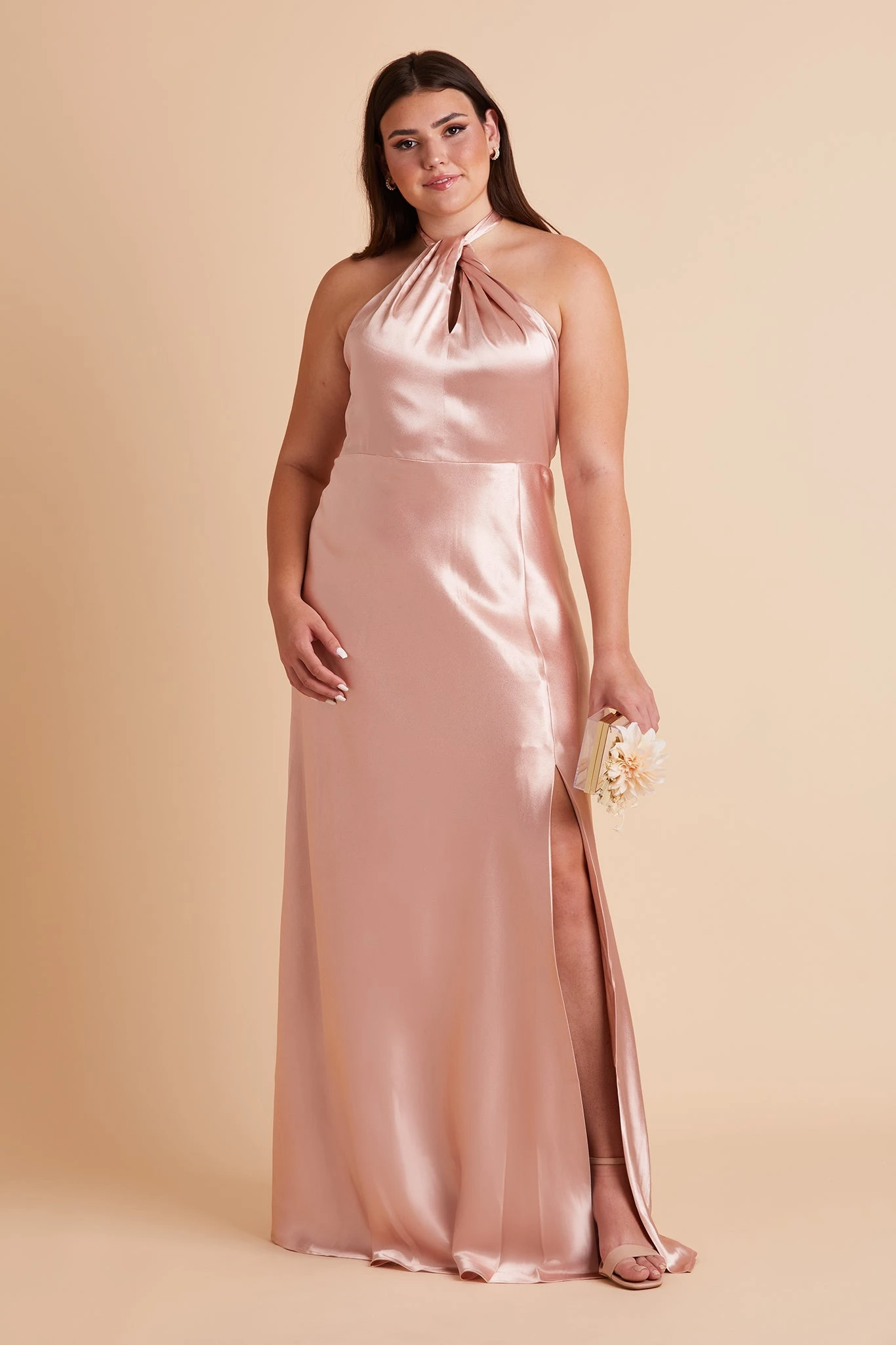 Monica Shiny Satin Dress - Rose Gold - Image 14