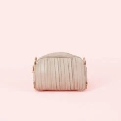 Pleated Crossbody Bag - Taupe -Elegance Bridal Store BIRDY GREY PLEATED CHAIN CROSSBODY BRIDESMAID BAG TAUPE 01