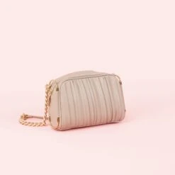 Pleated Crossbody Bag - Taupe -Elegance Bridal Store BIRDY GREY PLEATED CHAIN CROSSBODY BRIDESMAID BAG TAUPE 03