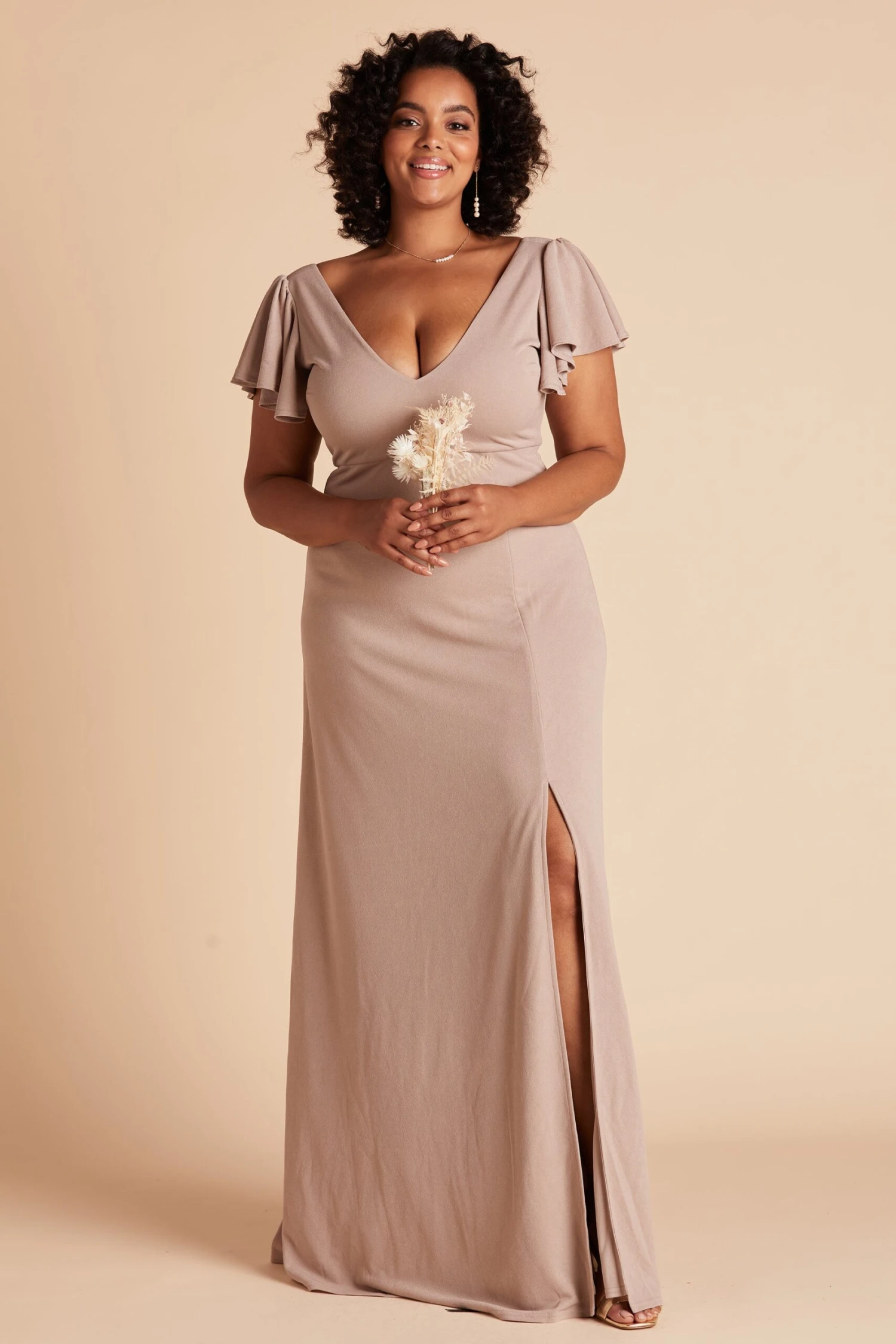 Hannah Crepe Dress - Taupe - Image 3