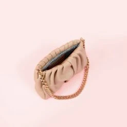 Ruched Handbag - Taupe -Elegance Bridal Store BIRDY GREY RUSHED HANDBAG BRIDESMAID BAG TAUPE 02