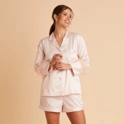 Short Satin Feathered Pajama Set - Blush 21 Short Satin Feathered Pajama Set - Blush -Elegance Bridal Store BIRDY GREY SHORT FEATHERED PAJAMAS BLUSH 03