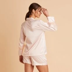 Short Satin Feathered Pajama Set - Blush 19 Short Satin Feathered Pajama Set - Blush -Elegance Bridal Store BIRDY GREY SHORT FEATHERED PAJAMAS BLUSH 06