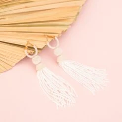 Tassel Earrings - White -Elegance Bridal Store BIRDY GREY TASSLE EARRINGS WHITE 02