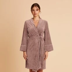 Velvet Ribbed Robe - Taupe