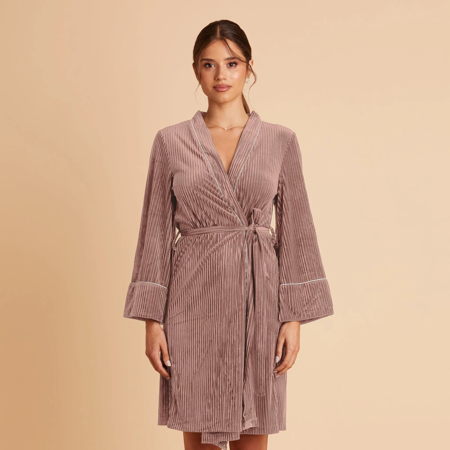 Velvet Ribbed Robe - Taupe 3 Velvet Ribbed Robe - Taupe
