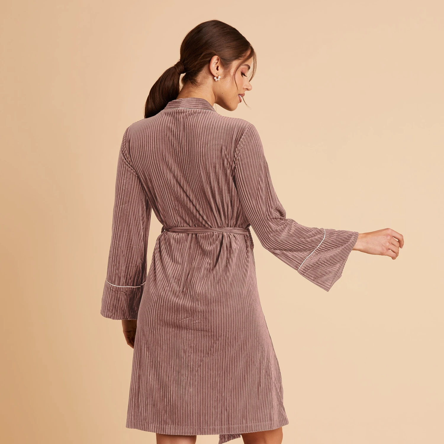 Velvet Ribbed Robe - Taupe 4 Velvet Ribbed Robe - Taupe - Image 2