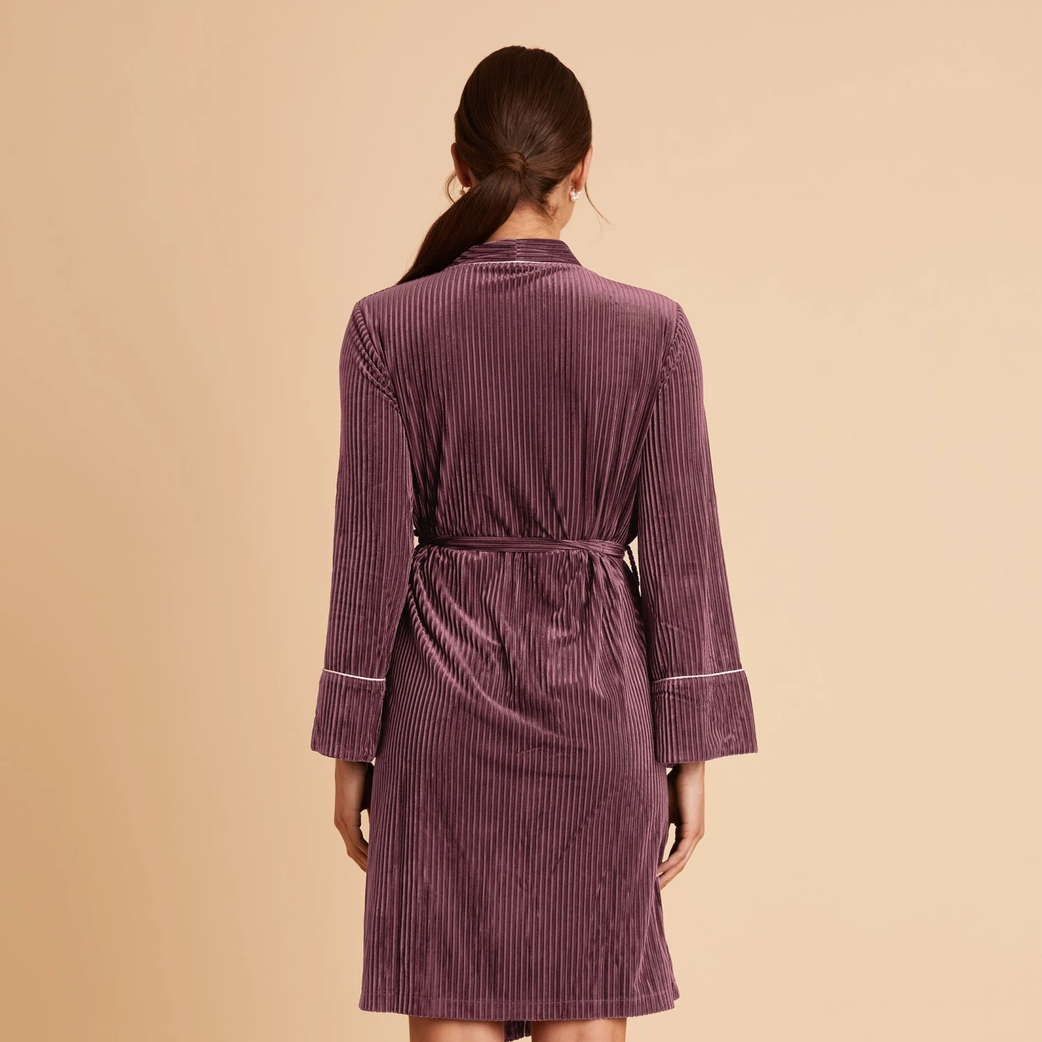 Velvet Ribbed Robe - Dark Rose 4 Velvet Ribbed Robe - Dark Rose - Image 2