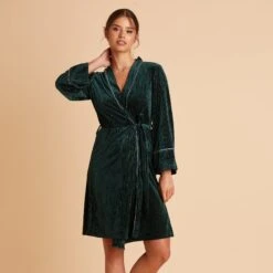 Velvet Ribbed Robe - Emerald