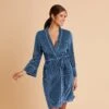 Velvet Ribbed Robe - Slate Blue -Elegance Bridal Store BIRDY GREY VELVET RIBBED ROBE PEWTER 01