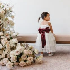 Liz Flower Girl Sash - Sheen Cabernet -Elegance Bridal Store ELIZABETHFLOWERGIRLSASH CABERNET