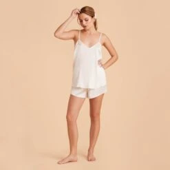 Olivia Satin Cami Top - Ivory -Elegance Bridal Store Ivory olivia satin cami full body bridesmaid pajamas 01
