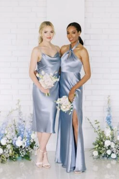 Monica Shiny Satin Dress - Dusty Blue -Elegance Bridal Store Lisamidi monica DUSTYBLUE
