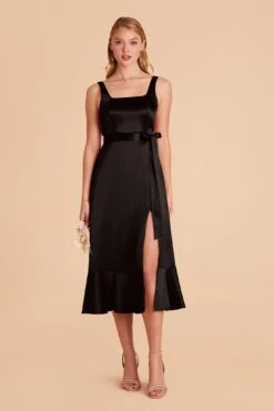 Eugenia Shiny Satin Convertible Midi Dress - Black -Elegance Bridal Store black eugenia convertible satin bridesmaid dress 03