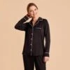 Jonny Satin Long Sleeve Pajama Top - Black 1 Jonny Satin Long Sleeve Pajama Top - Black -Elegance Bridal Store black jonny satin long sleeve top bridesmaid pajamas 02