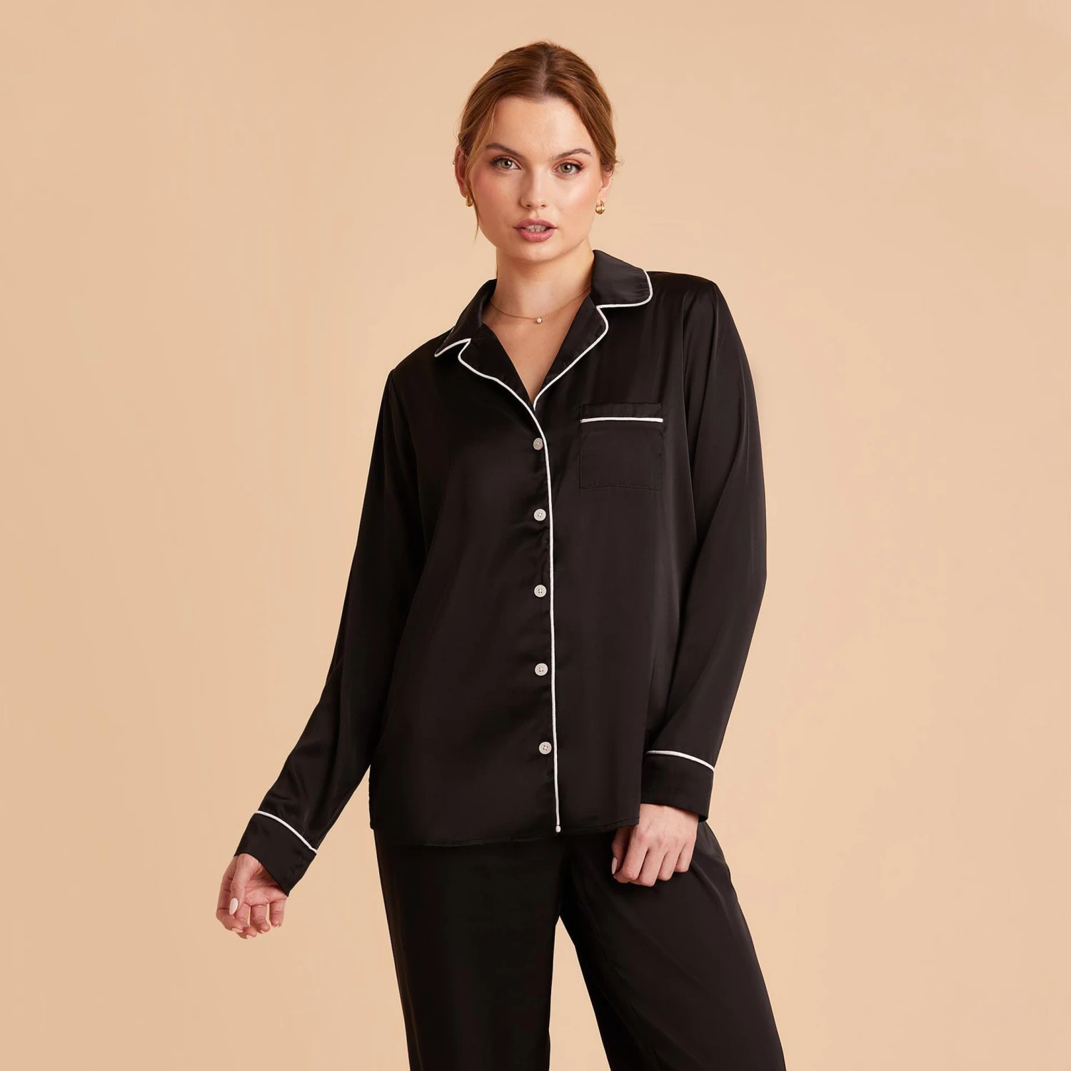 Jonny Long Sleeves And Pants Satin PJ Set - Black 13 Jonny Long Sleeves And Pants Satin PJ Set - Black - Image 12