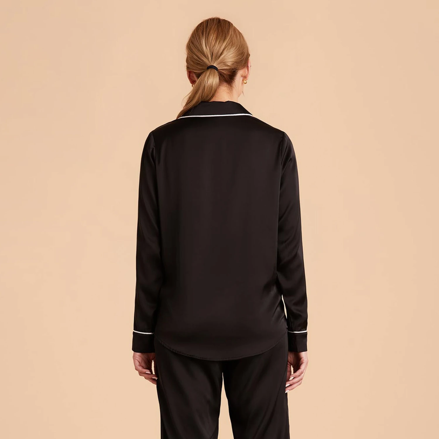 Jonny Long Sleeves And Pants Satin PJ Set - Black 10 Jonny Long Sleeves And Pants Satin PJ Set - Black - Image 9