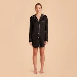 Kamryn Satin Sleepshirt - Black -Elegance Bridal Store black kamryn satin sleep shirt bridesmaid pajamas 02
