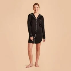 Kamryn Satin Sleepshirt - Black -Elegance Bridal Store black kamryn satin sleep shirt bridesmaid pajamas 03