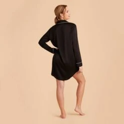 Kamryn Satin Sleepshirt - Black -Elegance Bridal Store black kamryn satin sleep shirt bridesmaid pajamas 04