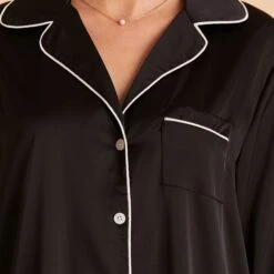 Kamryn Satin Sleepshirt - Black -Elegance Bridal Store black kamryn satin sleepshirt bridesmaid pajamas TMS LIVE PREVIEW