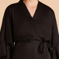 Kenny Ruffle Satin Robe - Black -Elegance Bridal Store black kenny satin ruffle bridemaid robe TMS LIVE PREVIEW
