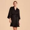 Kenny Ruffle Satin Robe - Black -Elegance Bridal Store black kenny satin ruffle bridesmaid robes 03