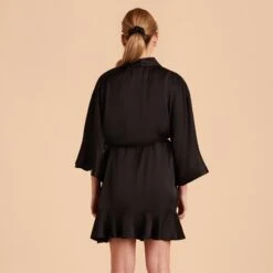 Kenny Ruffle Satin Robe - Black -Elegance Bridal Store black kenny satin ruffle bridesmaid robes 06
