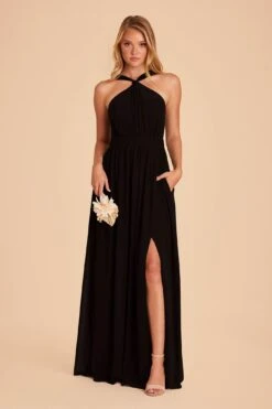 Kiko Chiffon Dress - Black -Elegance Bridal Store black kiko slit bridesmaid dress 02