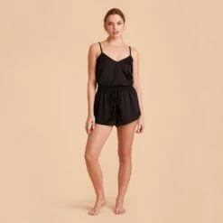 Olivia Satin Cami Top - Black -Elegance Bridal Store black olivia satin cami full body bridesmaid pajamas 02 1