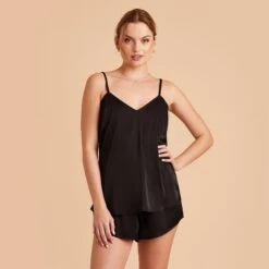 Olivia Satin Cami Top - Black -Elegance Bridal Store black olivia satin cami top bridesmaid pajamas 01 1