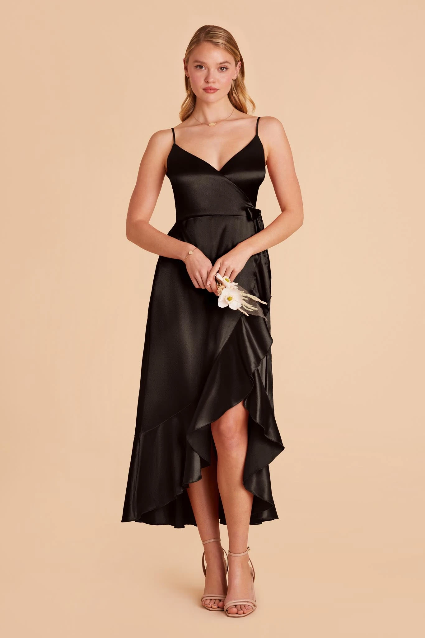 YC Shiny Satin Midi Dress - Black 4 YC Shiny Satin Midi Dress - Black - Image 2