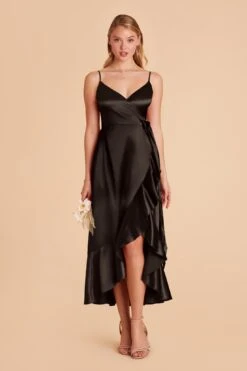 YC Shiny Satin Midi Dress - Black