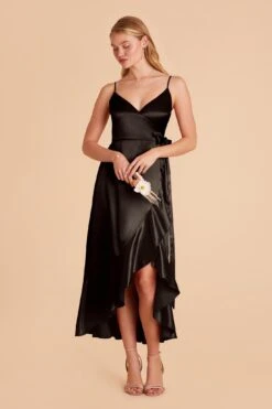 YC Shiny Satin Midi Dress - Black 12 YC Shiny Satin Midi Dress - Black -Elegance Bridal Store black yc satin bridesmaid dress 03