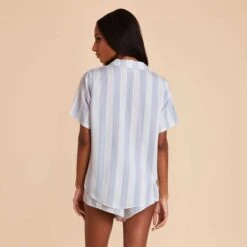 Eddie Pajama Set - Blue Stripe -Elegance Bridal Store blue striped eddie bridesmaid pajamas set 04