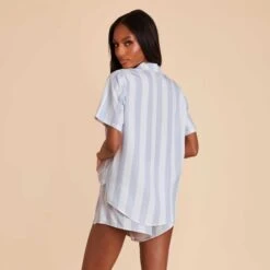 Eddie Pajama Set - Blue Stripe -Elegance Bridal Store blue striped eddie bridesmaid pajamas set 05