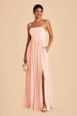 August Convertible Dress - Blush Pink -Elegance Bridal Store blush pink august convertible slit bridesmaid dress 02