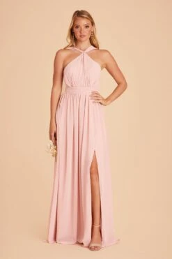 Kiko Chiffon Dress - Blush Pink 12 Kiko Chiffon Dress - Blush Pink -Elegance Bridal Store blush pink kiko slit bridesmaid dress 02