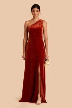 Kira Velvet Dress - Burnt Orange -Elegance Bridal Store burnt orange kira velvet bridesmaid dress 01