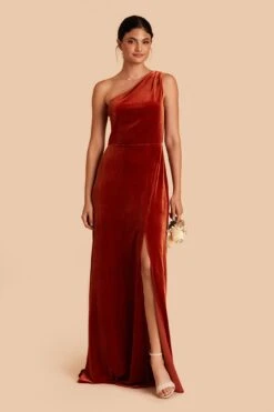 Kira Velvet Dress - Burnt Orange -Elegance Bridal Store burnt orange kira velvet bridesmaid dress 02