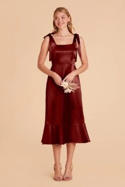 Eugenia Shiny Satin Convertible Midi Dress - Cabernet