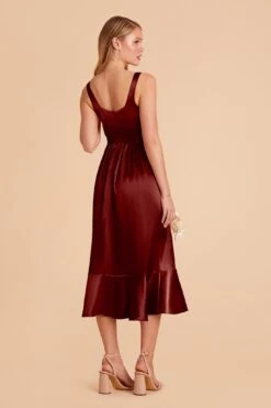 Eugenia Shiny Satin Convertible Midi Dress - Cabernet -Elegance Bridal Store cabernet eugenia convertible satin bridesmaid dress 05