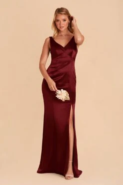 Gloria Shiny Satin Dress - Cabernet