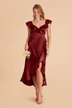 James Shiny Satin Midi Dress - Cabernet -Elegance Bridal Store cabernet james satin bridesmaid dress 03