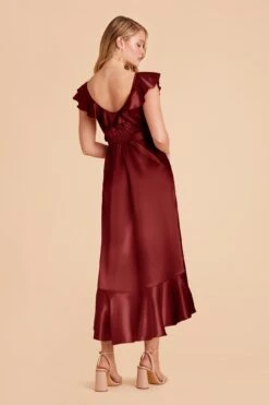 James Shiny Satin Midi Dress - Cabernet -Elegance Bridal Store cabernet james satin bridesmaid dress 04
